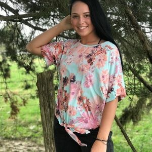 Floral Tie Bottom Blouse